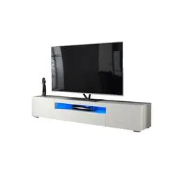 MMT Furniture Design s White TV Stand with RGB Red LED Lights Drawers & Cabinets - M...