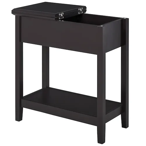 Flip Top End Side Table with Cabinet Bottom Shelf for Home Office