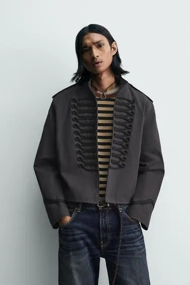 CROPPED FIT FROGGING EMBROIDERY JACKET