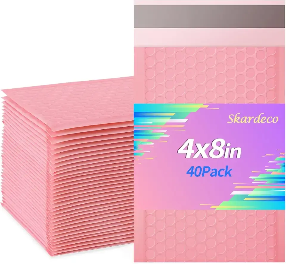 4x8 Inch Pink Bubble Mailers 40 Pack Self-Seal Poly Padded Envelopes Suitable for Small Businesses to Package and Mail Jewelry Cosmetics, Electronic Products, Cards (Pink, 4 x 8-40)