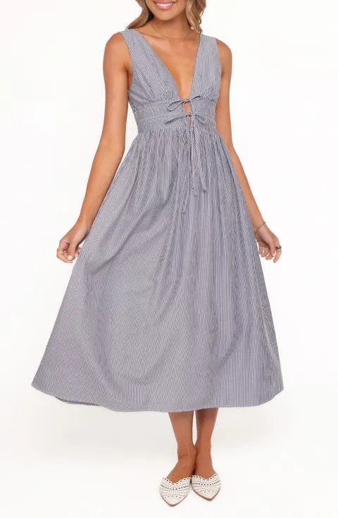 Annora Pinstripe Cotton Midi Dress