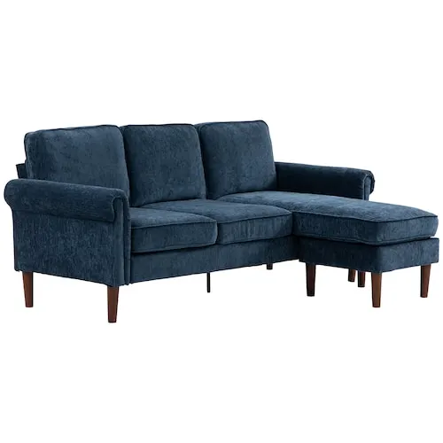 Convertible Sectional Sofa with Reversible Chaise Lounge, Dark Blue
