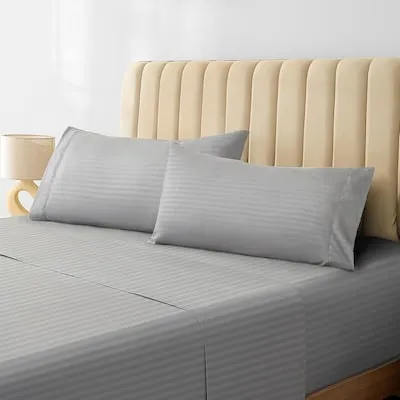 4 PC Striped Silky Soft Cooling Deep Pocket Sheet Set; Hotel Luxury Bedding Breathable Wrinkle and Fade Resistant - Twin; Light Gray