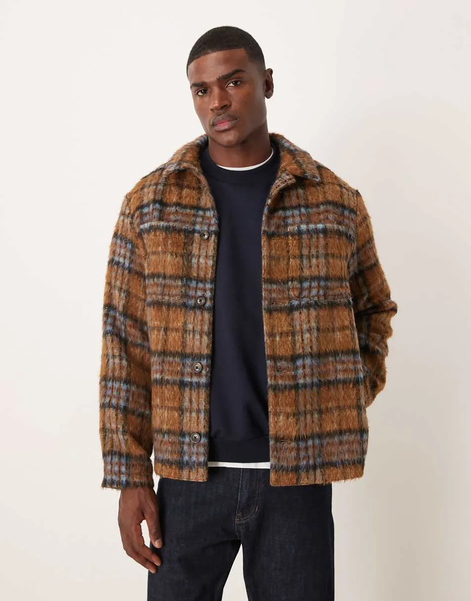 ASOS DESIGN wool look shacket in brown check
