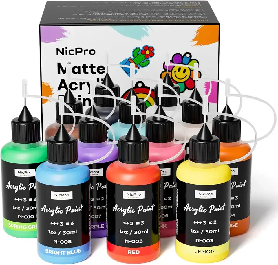 Nicpro 12 Colors(1oz / 30ml) Matte Acrylic Paint Set with Precision Applicator Cap for Car Freshie Painting, Drawing and DIY Arts & Crafts Supplies for Adults