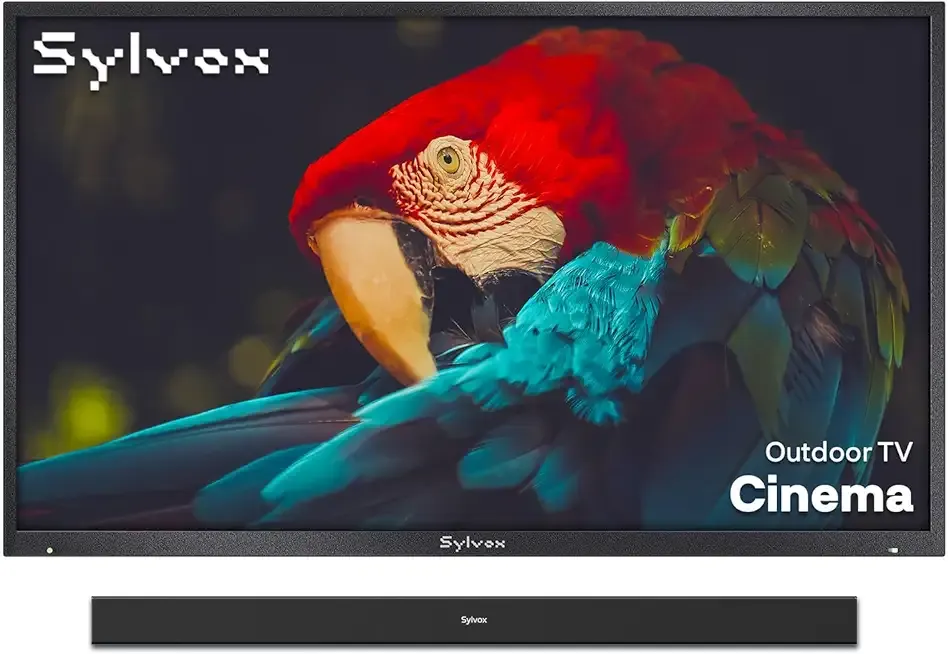 SYLVOX 75 inch Outdoor Mini-LED QLED TV with Soundbar, 4K UHD, 2000 Nits Full Sun, Anti-Glare Screen, 120Hz, IP56 Waterproof, Dual 30W Dolby Atmos Speaks (Cinema/2025)
