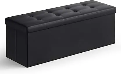 SONGMICS MAZIE Collection - 43 Inches Folding Storage Ottoman Bench, Ottoman with Storage, Foot Rest Stool, Load 660 lb, for Living Room, Synthetic Leather, Black ULSF701 SONGMICS MAZIE Collection - 43 Inches Folding Storage Ot…
