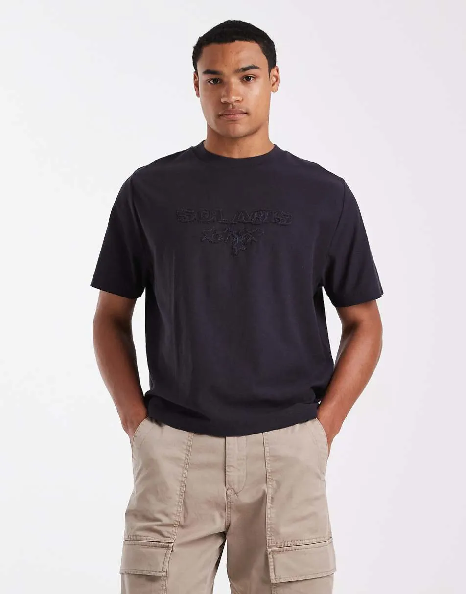 Cotton On box fit text t-shirt in navy