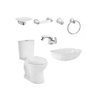 Combo Aluvia:Sanitario Aluvia Plus Redondo Blanco De 2 Piezas + Lavamanos Aluvia Sin Pedestal Blanco + Grifería Aluvia Monocontrol + Kit Accesorio Cromados Aluvia X 4 Piezas Corona