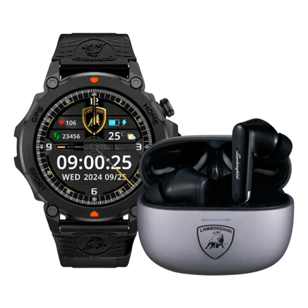 Smartwatch Lamborghini Aventador Svj + Audífonos Huracan 200 Negro