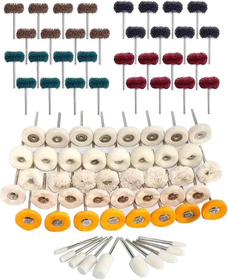 82PCS 1Inch Polishing Kit, Buffing Kit - Professional Wool Fabric Cotton Kit (50PCS) & Abrasive Set (32PCS) Mounted 3mm Shank for Rotary Tool Accessories