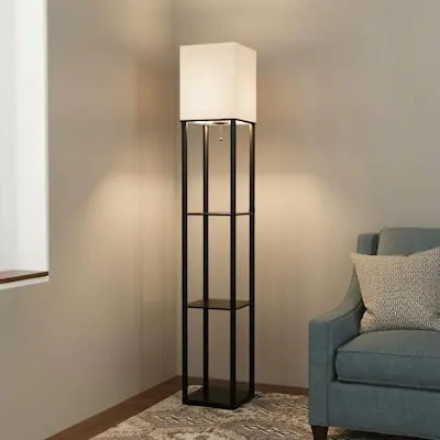 64.5-in Bronze Swing-arm Floor Lamp with Linen Shade