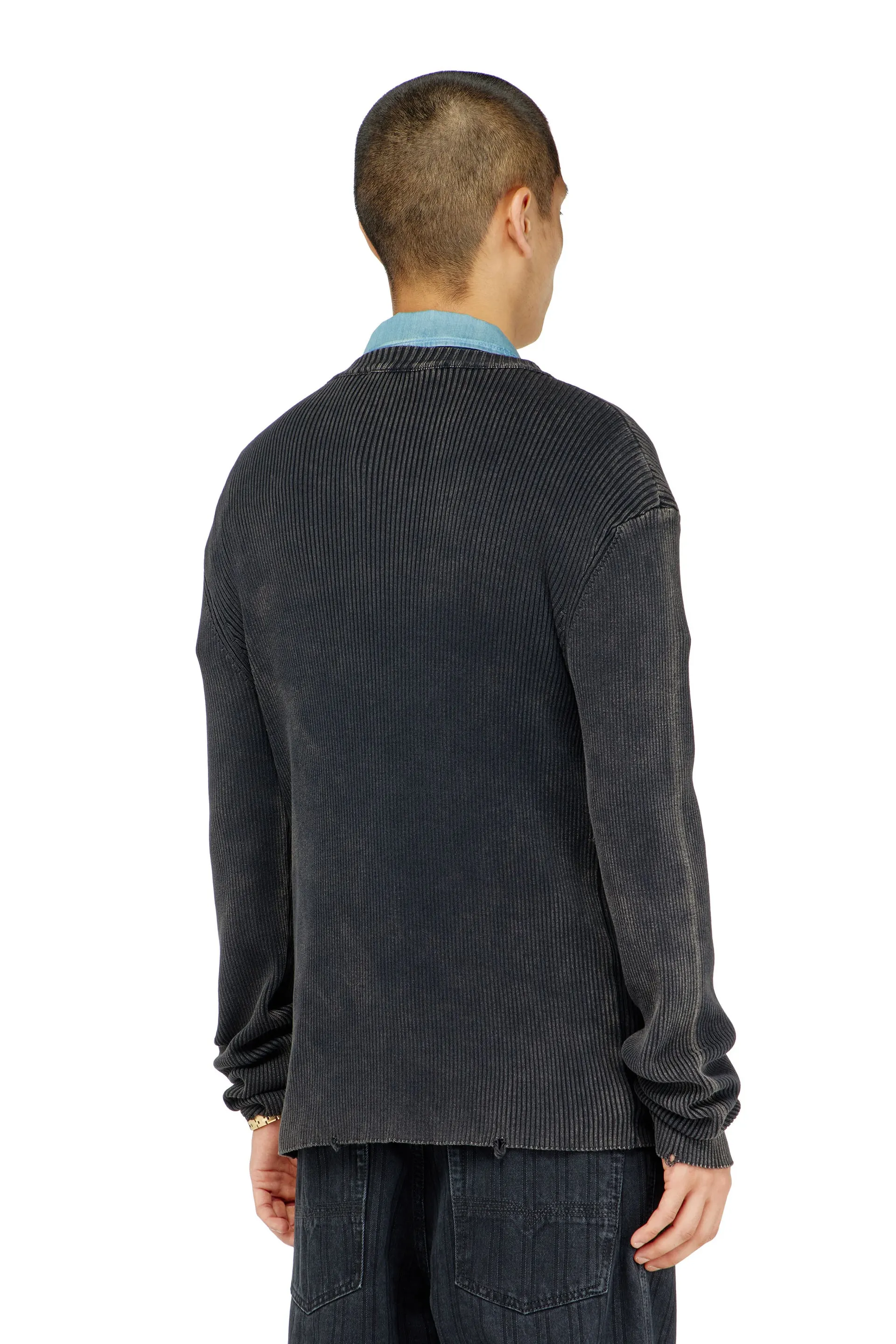 Distressed jumper with cut-out logo