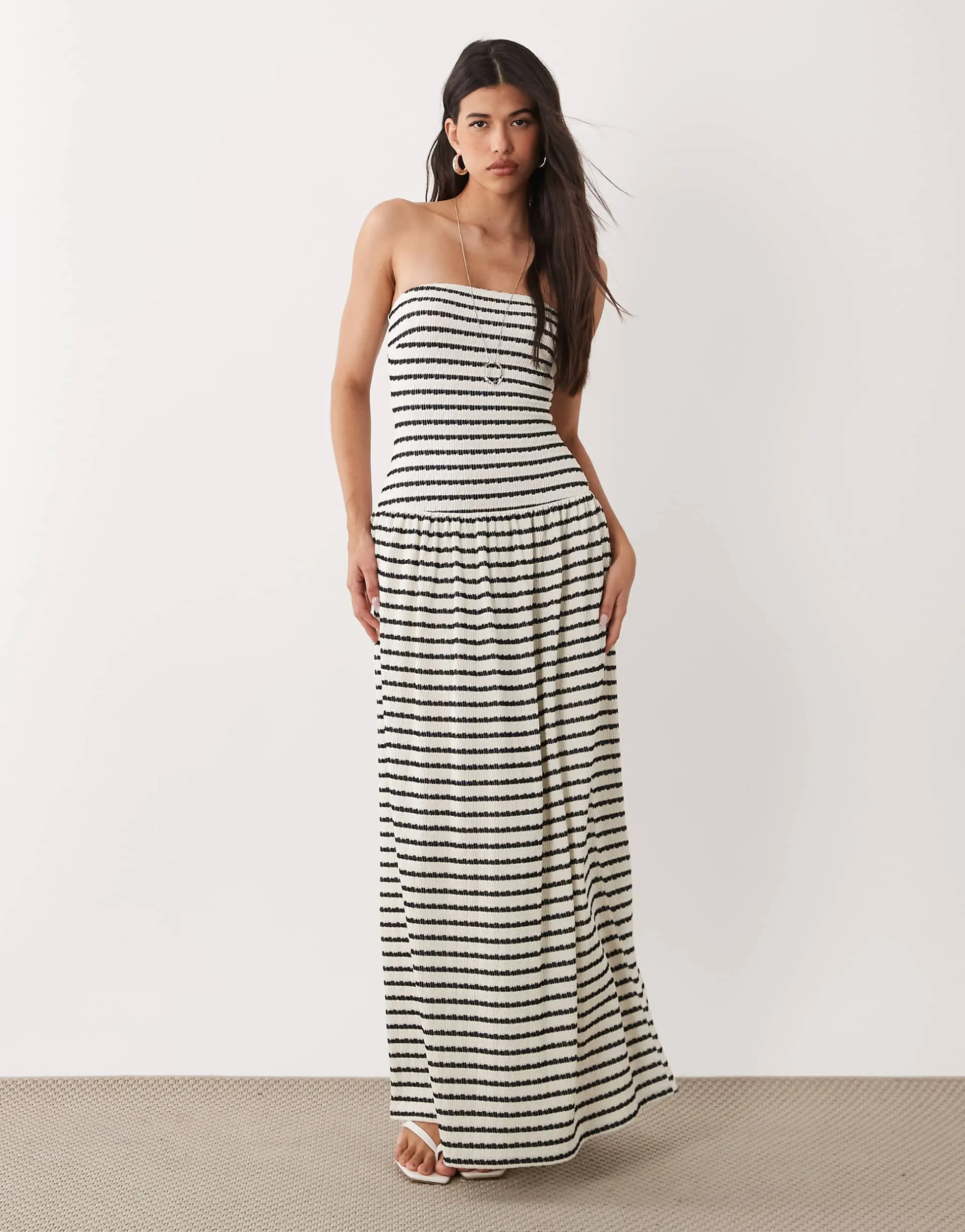 Gina Tricot dropped waist bandeau maxi dress in black and white stripe