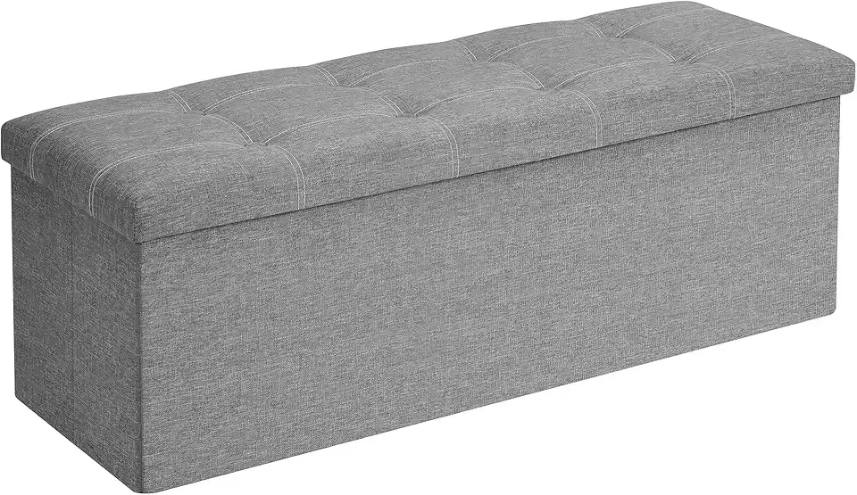MAZIE Collection - 43 Inches Ottoman Storage Bench, 35 Gal. Folding Chest with Breathable Linen-Look Fabric, Load up to 660 lb, for Entryway, Living Room, Bedroom, Light Gray ULSF077G05