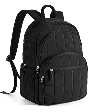 BAGSMART College Laptop Backpack, Travel Backpack for Women, Quilted Casual Daypack, Water-Resistant Bookbag for 15.6 Inch Laptop, Black