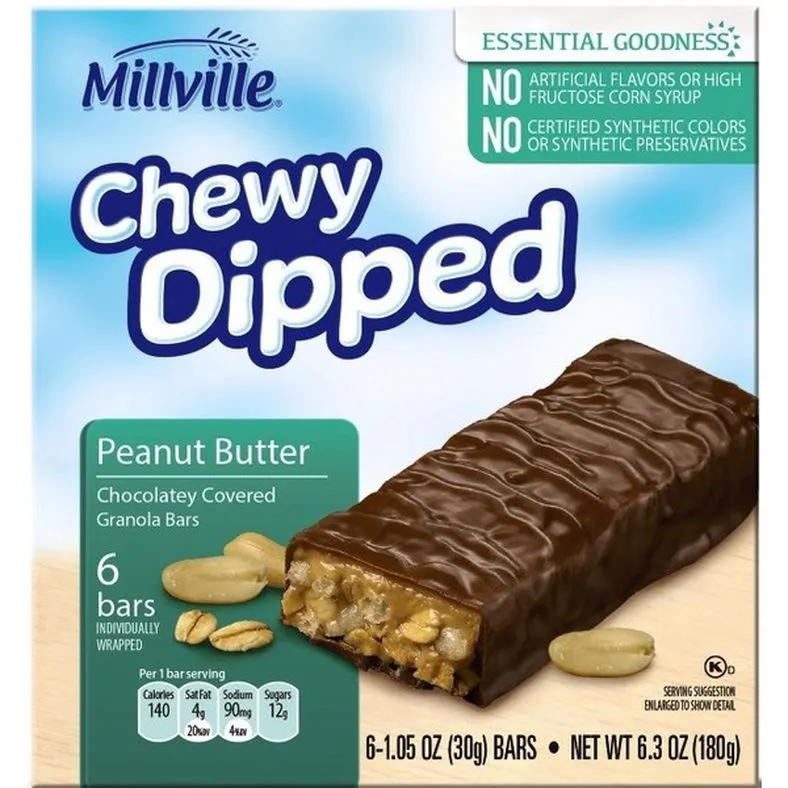 Millville Peanut Butter Chewy Dipped Granola Bars, 6 count