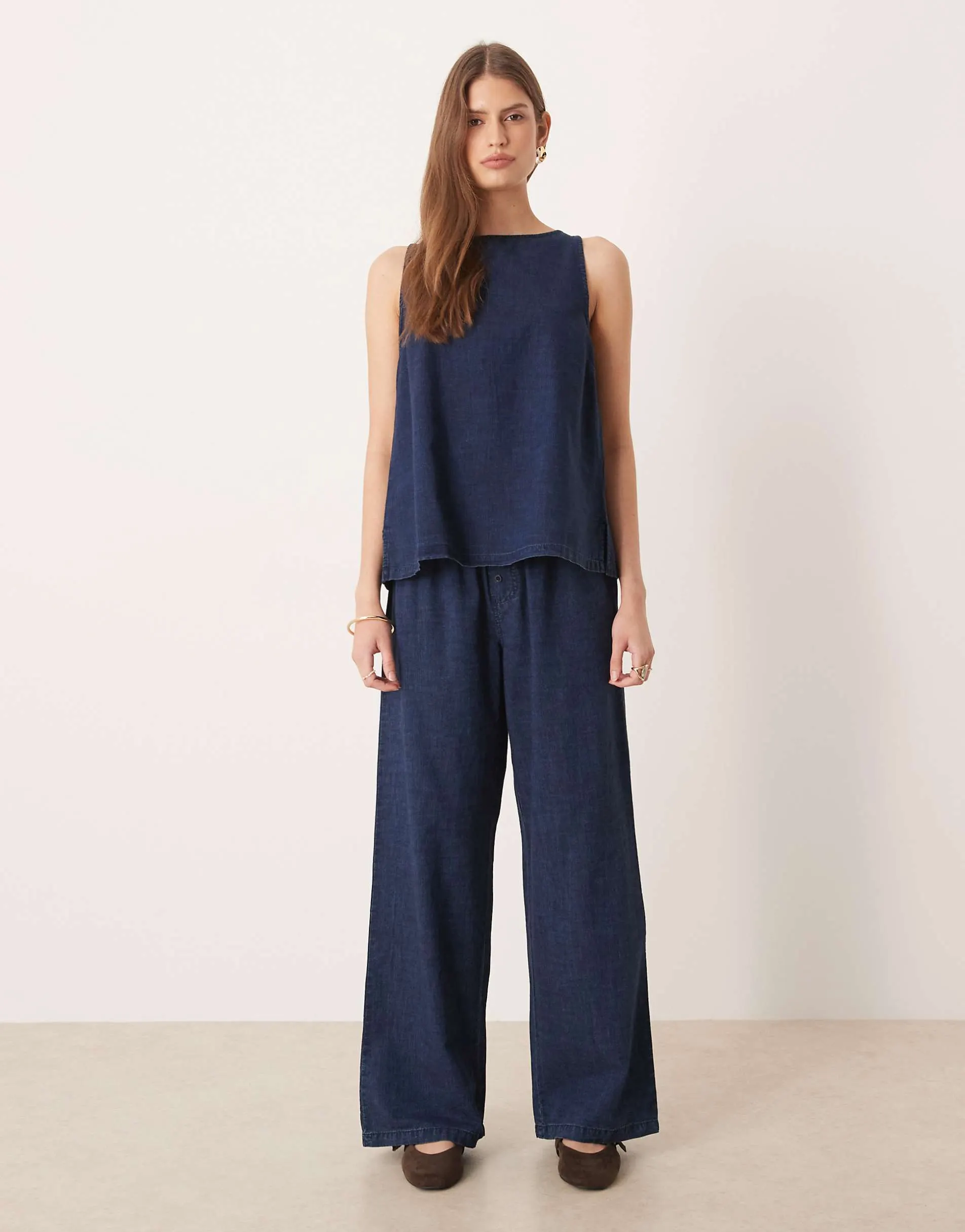 ASOS DESIGN boxer waist wide leg denim trouser in indigo co-ord