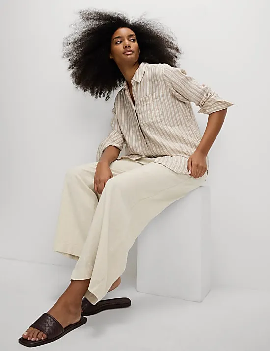 Linen Rich Wide Leg Cropped Trousers