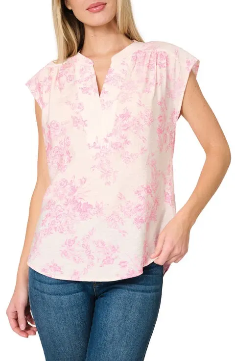 Split Neck Cap Sleeve High-Low Top