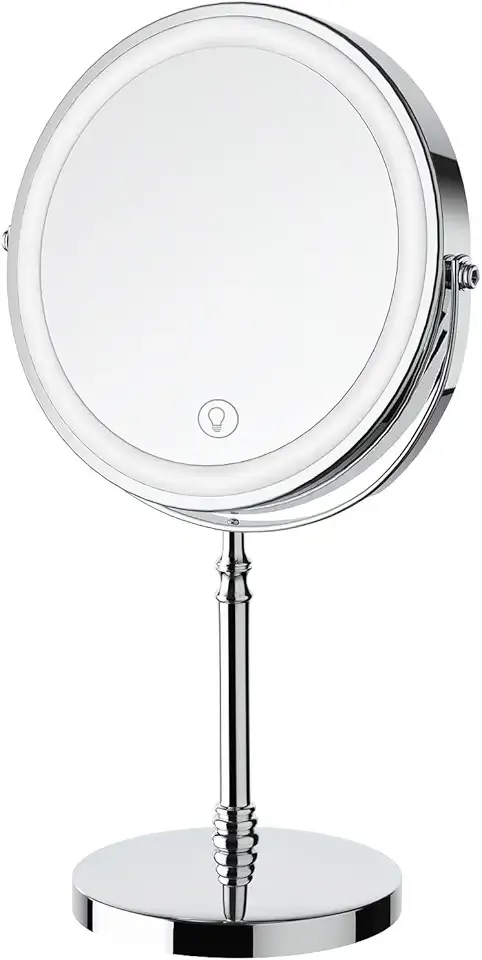 Lighted Makeup Mirror, 3000 mAh Rechargeable Double Sided Magnifying Vanity Mirror with 3 Colors, 1x/10x, 360° Rotation , Brightness Adjustable Magnification Cosmetic Light up Mirror, Women Gift