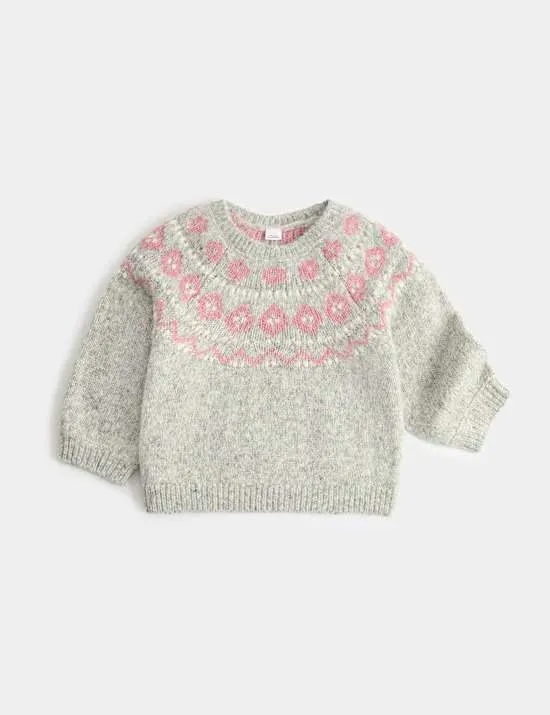 Pullover im Norwegerdesign mit Wollanteil (0–5 Jahre)