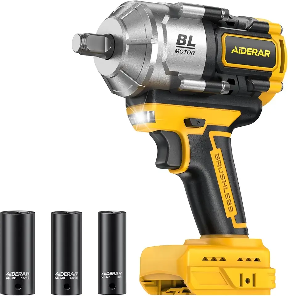 20V Cordless Impact Wrench for DeWalt Battery, 1500Nm (1106 Ft-Lbs) 1/2" Brushless Impact Gun, 3-Speed High Torque Power Tool for Tire Removal, Rusted Bolts, Heavy Equipment(No Battery)