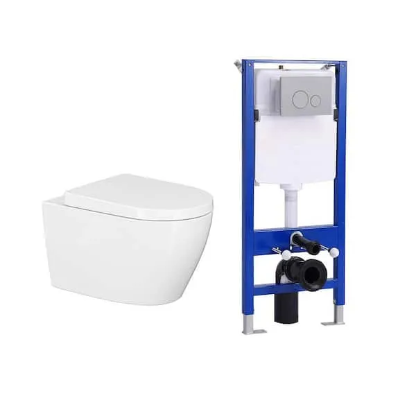 HOROW 1.​1/​1.​6 GPF Dual Flush Elongated Wall Hung Toilet Combo in White with Concealed In-​Wall Toilet Tank, Flush Plate