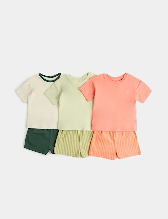 3er-Pack Outfits aus Oberteil und Shorts aus reiner Baumwolle (0–3 Jahre)