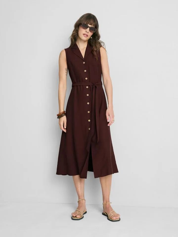 Robe chemise mi-longue à ceinture