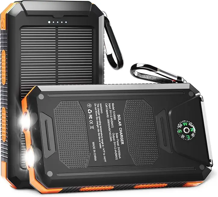 YELOMIN 38800mAh Solar Power Bank, Portable Charger USB-C Fast Charging Compatible with iPhone Samsung, Dual LED Flashlight Battery Pack, 3 Output Backup Charger for Camping Hiking Outdoor Emergency