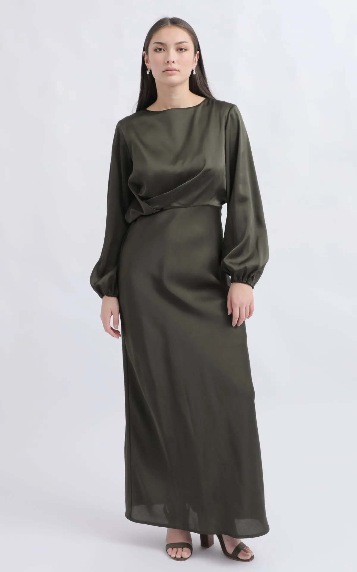 Satin High Neck LS Gown