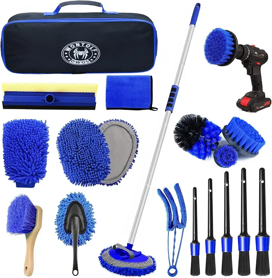 Wontolf 62'' Car Wash Brush Kit with Long Handle, Microfiber Car Wash Mop Mitt, Car Cleaning Detailing Kit, Exterior Interior Car Cleaning Supplies for Cars RV Truck Boat