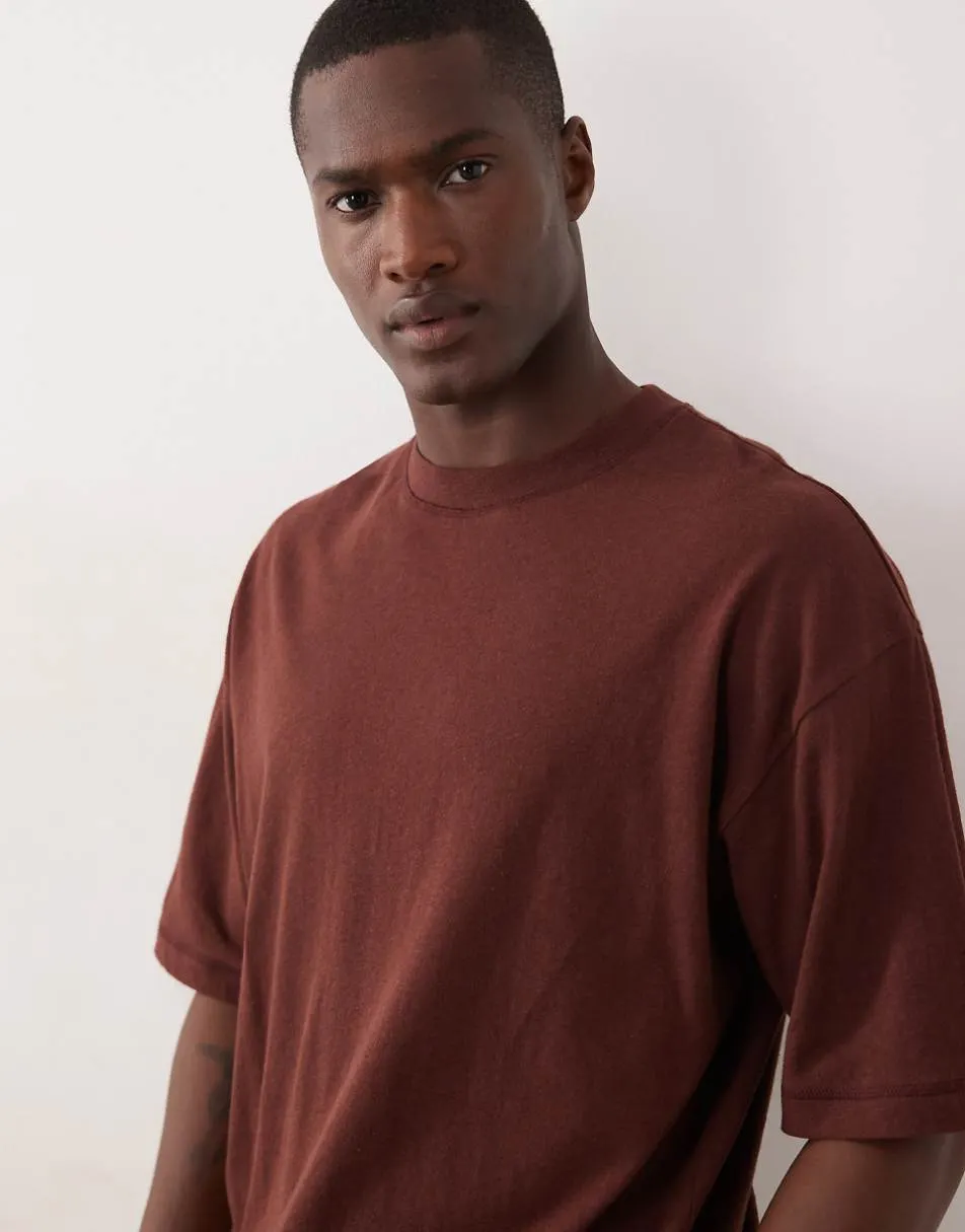ASOS DESIGN oversized t-shirt in brown with linen