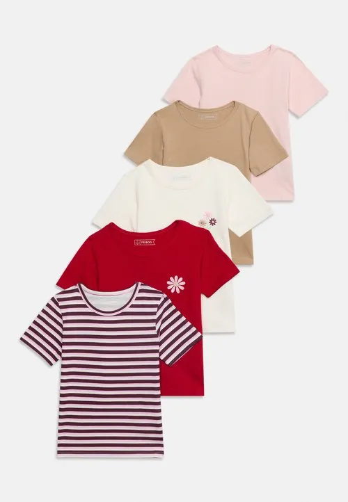 5 PACK - T-shirts med print - bordeaux/beige/light pink