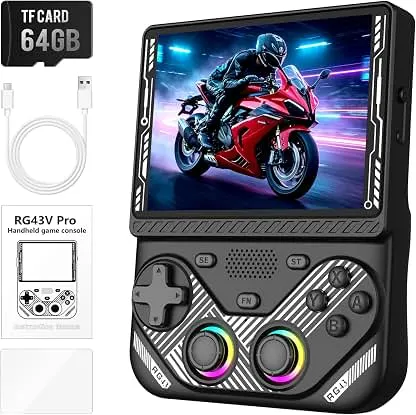 RG43V Pro Retro Gaming Console – 4.3'' IPS Handheld Game Console with EmuELEC & RGBOX Dual Systems, Built-in 5000 Classic Video Games, HDMI Output, RK3562 Advanced Gaming Chip, 4000mAh Battery-Black RG43V Pro Retro Gaming Console – 4.3'' IPS Handheld…