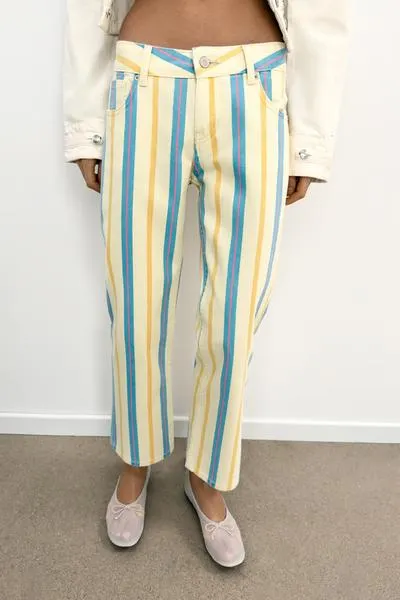 TRF LOW-RISE STRAIGHT STRIPED JEANS