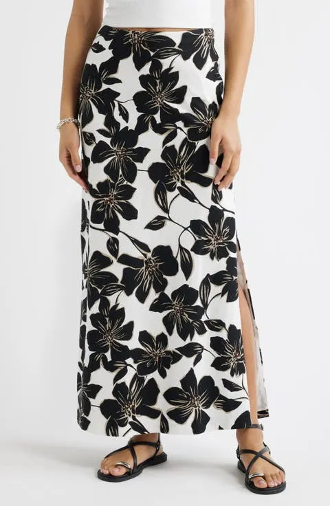 Linen Blend Column Maxi Skirt