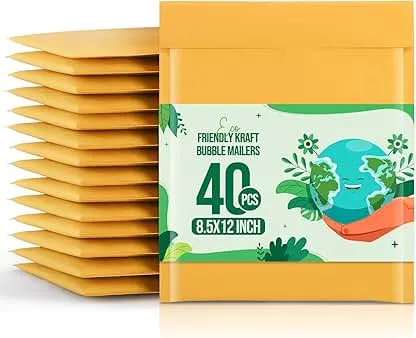 Fuxury Kraft Bubble Mailers 8.5x12 Inch 40 Pack Strong A…