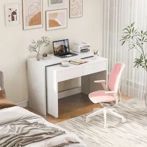Escritorio extensible 110x40x78 cm - combinación flexible - con ruedas - certificado FSC - blanco