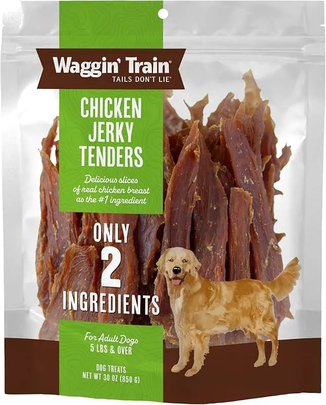 Waggin' Train Chicken Jerky Dog Treats, Made with 100% Real Chicken Breasts, Only Two All-Natural Ingredients, Great High Protein Dog Treat, Easily Digestible for Big or Small Dogs, 30 oz. Pouch