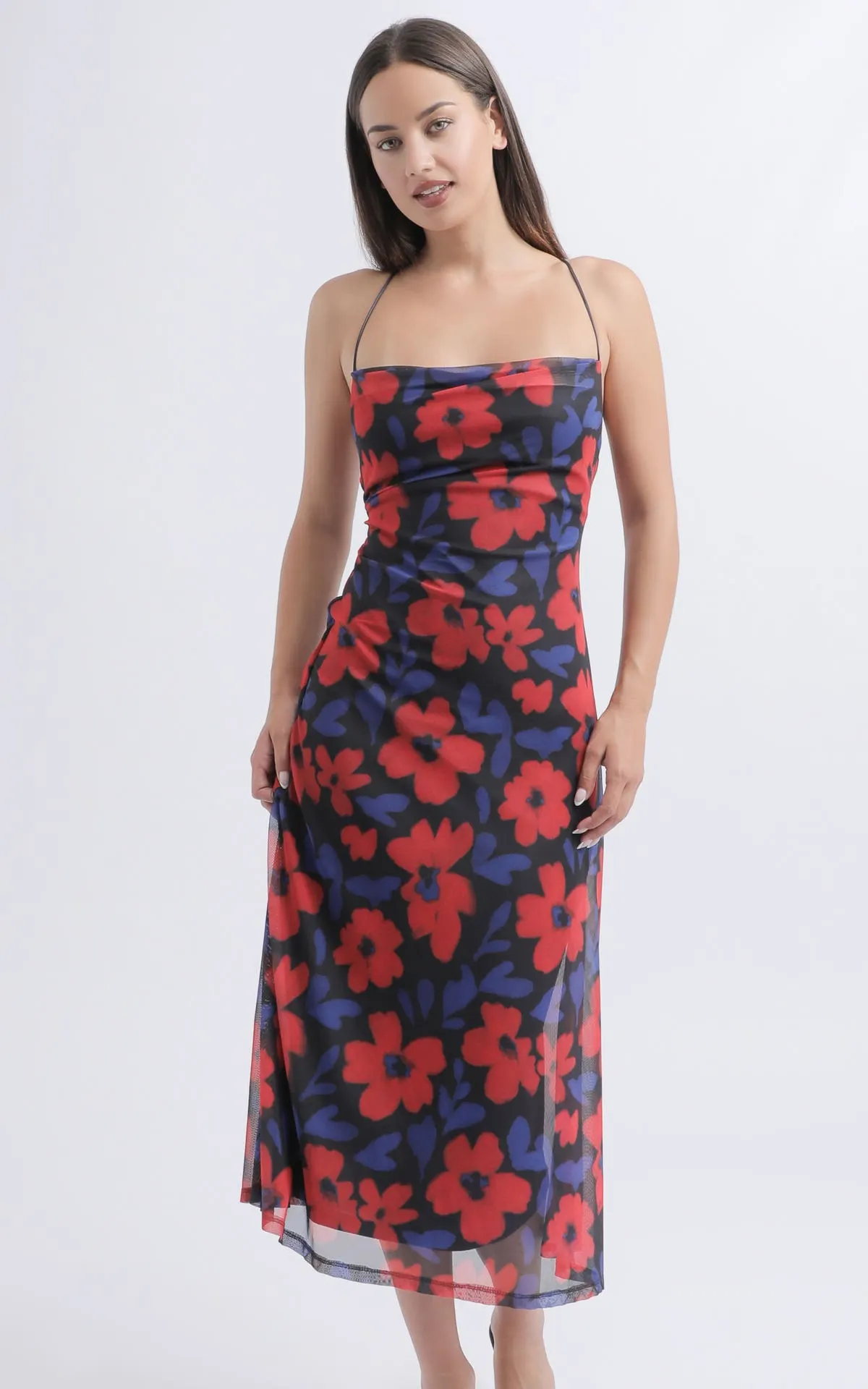 Printed Mesh Cross Back Dress