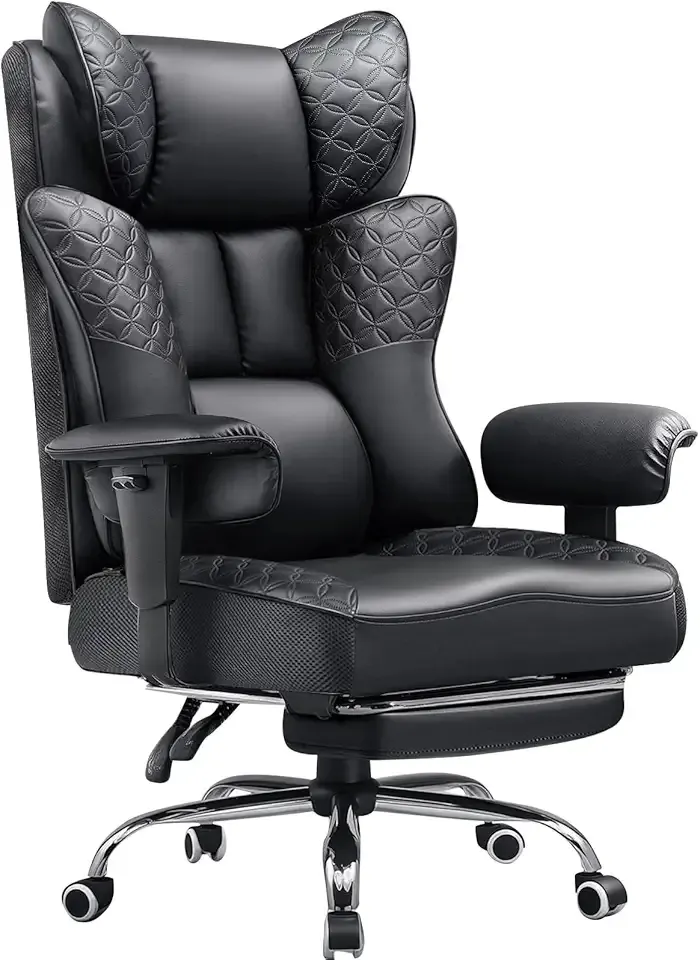 GTPLAYER Big and Tall Office Chair 400LBS Wide Ergonomic Gaming Chair with Deluxe Embossing Designed Leather with Foot Rest,150°Reclining Adjustable Soft Armrests Pocket Spring Back Support and Pillow