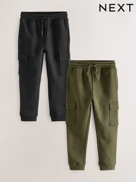 Black Slim Fit Cargo Joggers 2 Pack (3-16yrs)