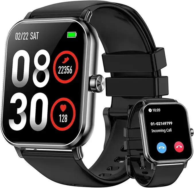 Smart Watch, 1.85" HD Fitness Tracker with Bluetooth Calls, 5 ATM Waterproof, 24/7 Heart Rate/Sleep Monitor, Pedometer, Calories, 130+ Sport Modes, Smartwatch for iOS Android (Black)