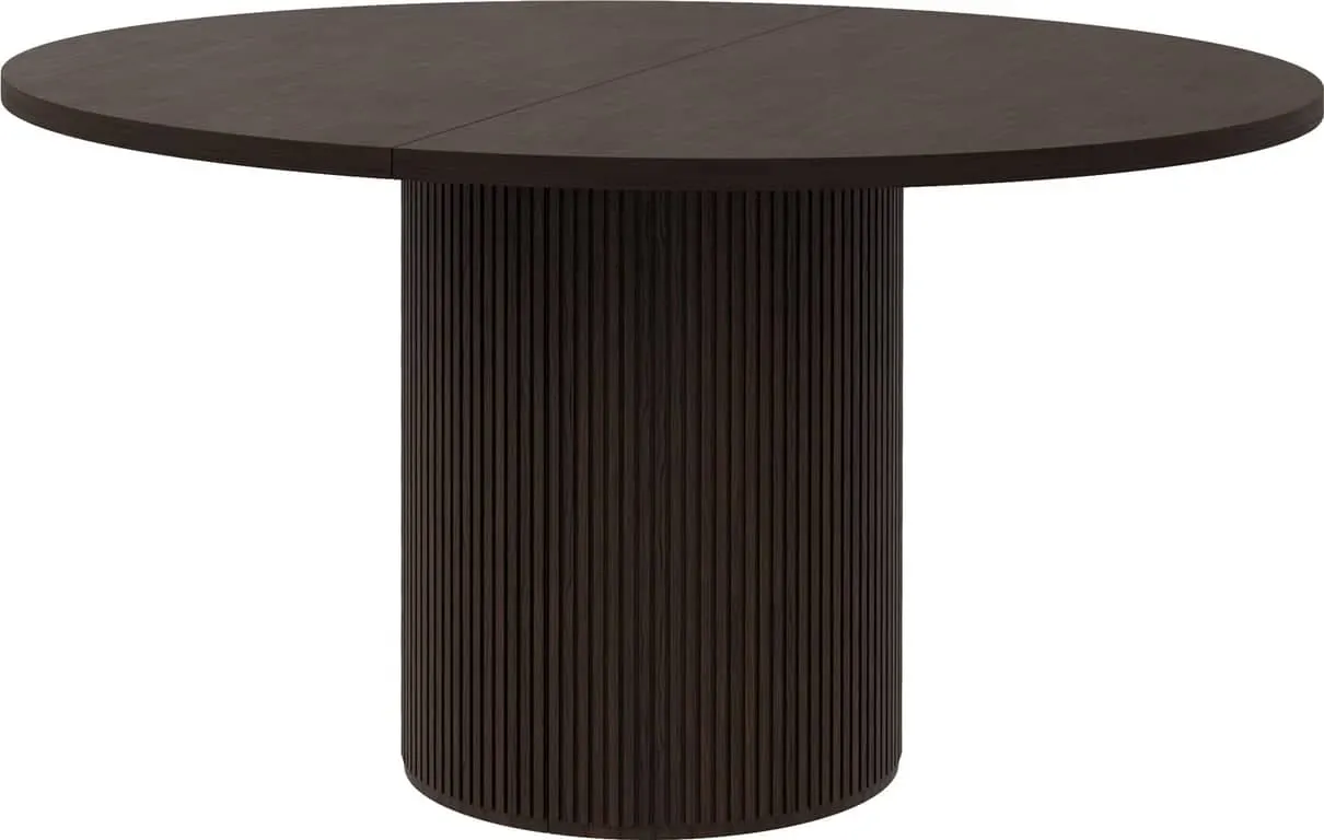 Linea spisebord rundt Ø 120 cm m/uttrekk for opptil 4 plater, mocca oljet, spilesokkel