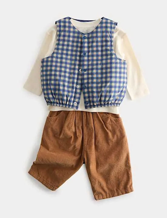 3 Piece Gingham Gilet Outfit (0-3 Yrs)