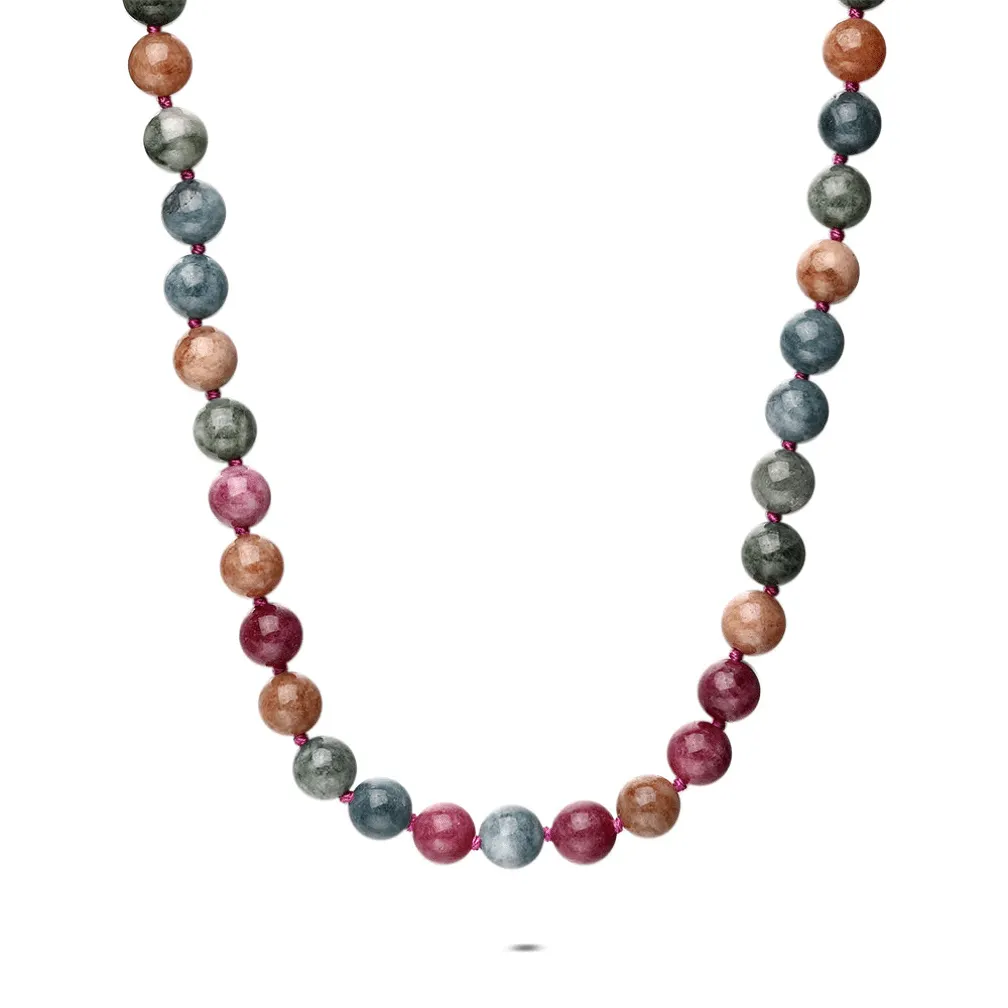 Halsketting in edelstaal, parels en gekleurde stenen