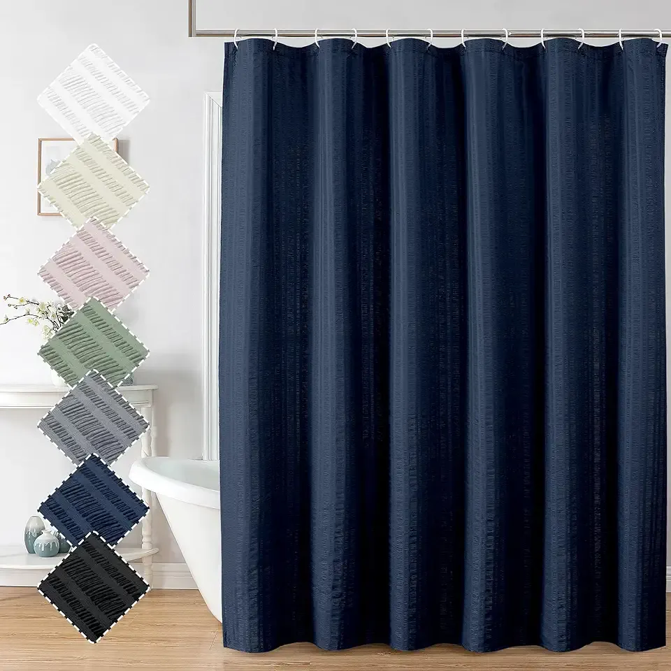 Aiyufeng Moga Navy Blue Fabric Shower Curtains for Bathroom - Blue Hotel Spa Polyester Cloth Bath Curtain with 12 Holes, 72x72, Machine Washable, Navy Blue
