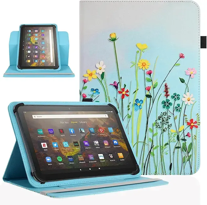 Universal 10 10.1 Inch Android Tablet Case,360 Degree Rotatable Kickstand Multiple Viewing Stand Case Cover for 9.6" 10" 10.1" 10.5" and All 9.5-10.5 Inch Touchscreen Tablet,Flower Grass 08